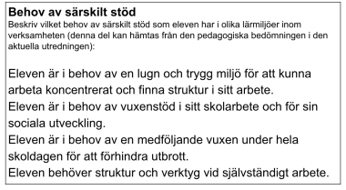 Exempel behov av särskilt stöd